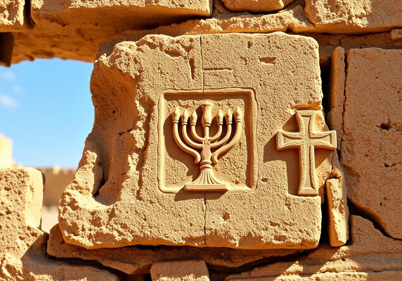 Símbolos de las tres culturas de Córdoba: musulmana, judía y cristiana